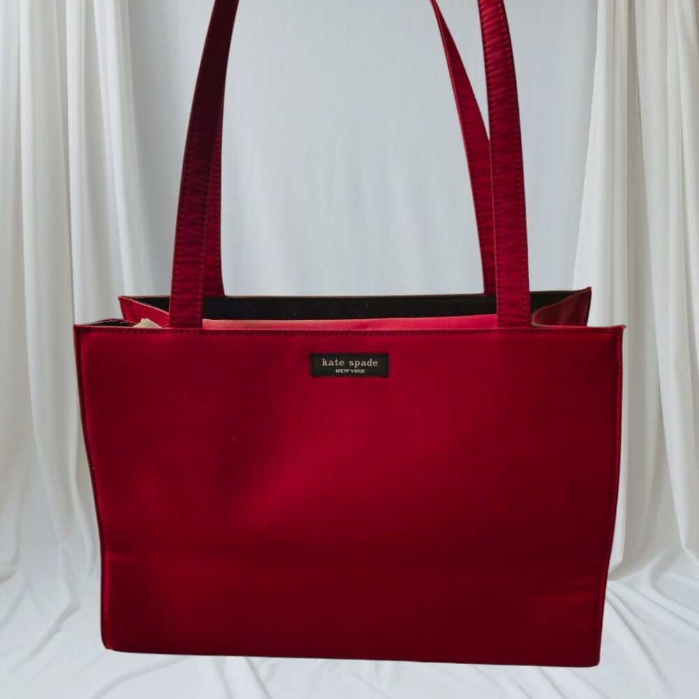 Kate Spade Red Satin Purse/Satchel double handles snap close, inside zip pocket